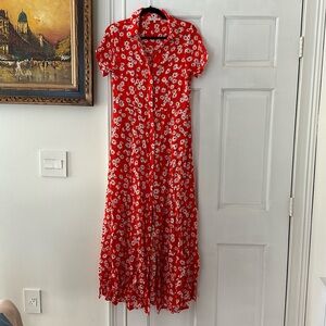 Skies are blue red maxi floral dress